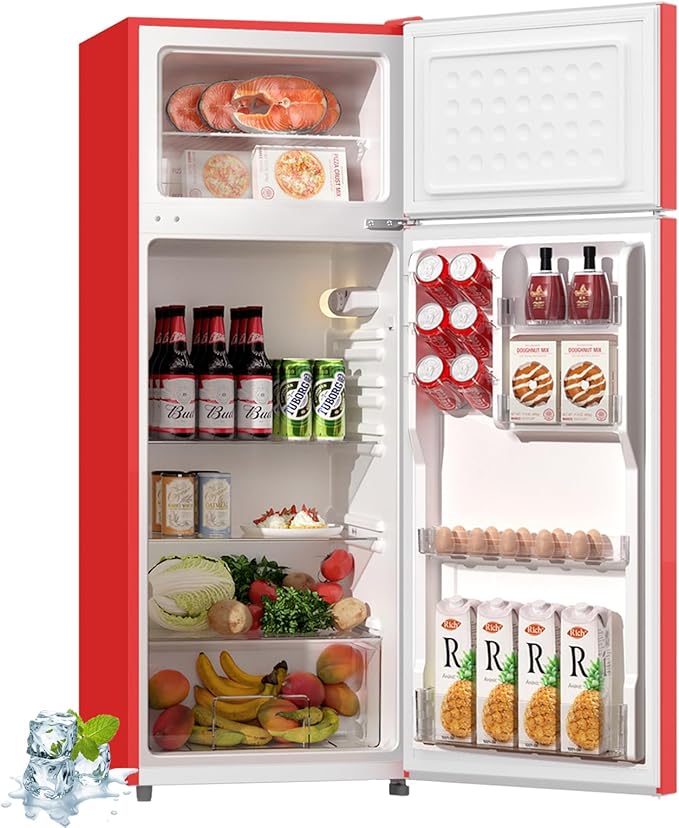 BANGSON 7.7 Cu.Ft Refrigerator with Freezer, Apartment Size Fridge with Top Freezer, Large Capacity, Energy Saving, Adjustable Thermostat, Low Noise, Red