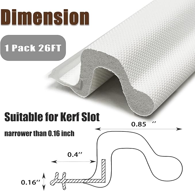 26 FT Door Frame Extra Thick Kerf Non-Adhesive Weather Stripping Seal Strip PU Foam, PE Cover, Groove Slot Installation for Large Gap, Sound, Dust, Water Insulation (26ft, White, Extra Thick Flanged)