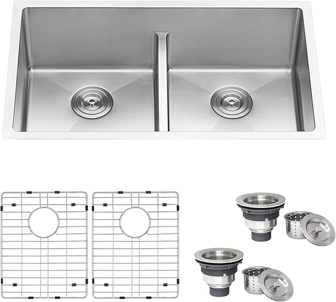 Ruvati 30-inch Low-Divide Undermount Tight Radius 50/50 Double Bowl 16 Gauge Stainless Steel Kitchen Sink - RVH7355