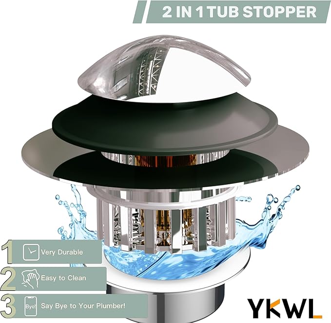 Kitchen Sink Drain Strainer 3 in 1, 304 Stainless Steel Pop Up Sink Stopper, Anti-Clogging Drain Stopper, Strainers for Kitchen, Drain Cover & Kitchen Accessories for US Standard Sink (Smooth Silver)