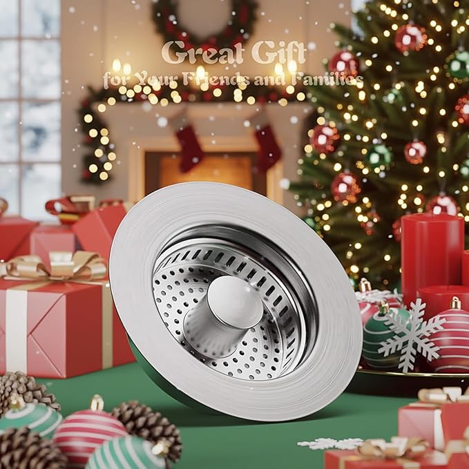 3 in 1 Kitchen Sink Drain Strainer, Pop Up Sinks Stopper with Anti-Clogging Basket, Plug for Drains Strainers, Stainless Steel Food Catcher, Fast Drainage Odor Filter for US Standard 3-1/2" Drains