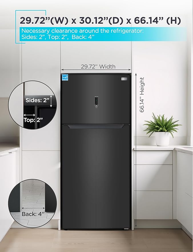 BLACK+DECKER 18.1 Cu. Ft. Top Mount Refrigerator with Ice Maker, 2-Door Refrigerator with Top Freezer, Freezer with Icemaker and Adjustable Temperature Control, ENERGY STAR, BR1810HIMB, Black