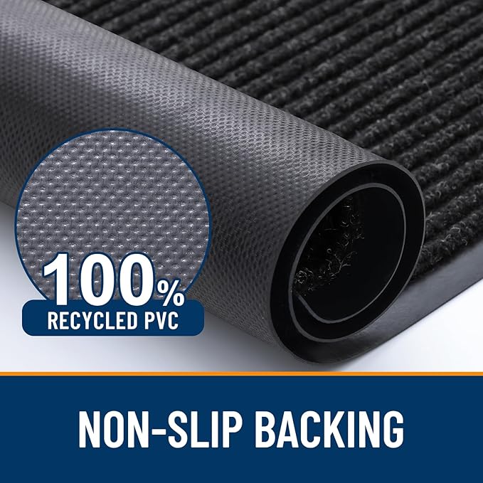 OLANLY Front Door Mat Indoor Outdoor Entrance, Waterproof Heavy Duty Doormat, Fade Resistant, Low Profile, Easy Clean Patio Porch Welcome Floor Mats for Entry, 59x34, Off-Black