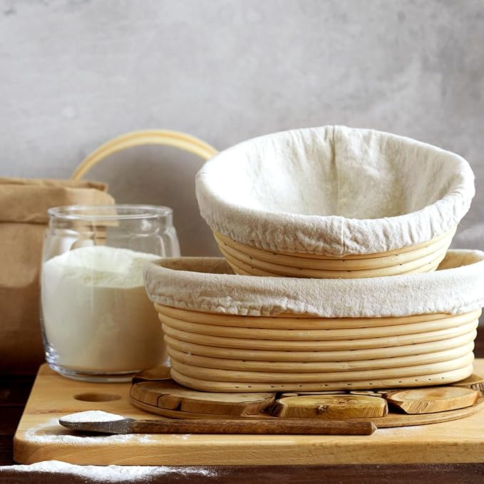 Boao 6 Pieces Bread Banneton Proofing Basket Liner Cloth Cover Natural Rattan Baking Dough Banneton Proofing Sourdough Basket Cloth Liner Bread Baking Supplies(Round, 8.5 Inch)
