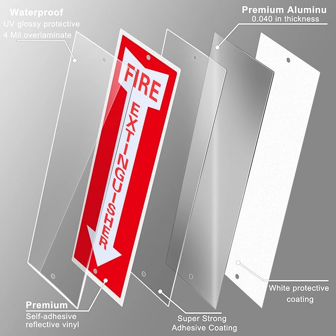 Tondiamo 4 Pack Fire Extinguisher Sign 4 x 12 Inch Fire Rust Aluminum Signs Laminated for Ultimate UV, Weather, Scratch, Water and Fade Resistance, Indoor and Outdoor