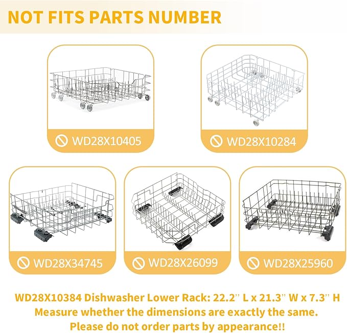 Allstare WD28X10384 Dishwasher Lower Rack Replacement Parts for GE Dishwasher Parts Lower Dishrack Assembly with Wheels GHDA485N10CS GLD4406R00BB GE Dishwasher Bottom Rack 22.2"D x 21.3"W x 7.3"H