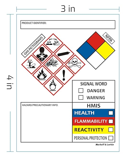 SDS OSHA Data Labels for Chemical Safety 4 x 3 Inches | Roll of 100 MSDS Stickers with GHS Pictograms & Perforated Edges for Easy Separating | HMIS & Hazard Compliant | Secondary Containers
