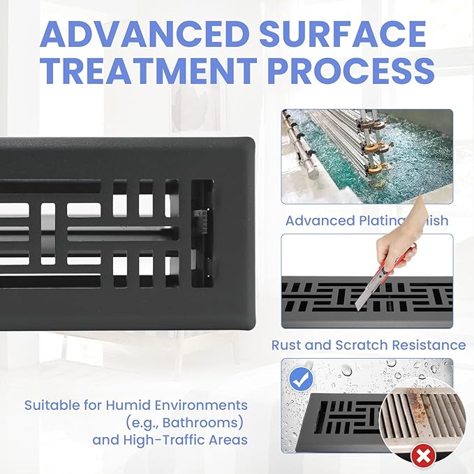 2x10 Inches Heavy Duty Walkable Floor Register Easy Adjust Air Supply Lever Floor Vents - Seattle Design - Vent Cover for Home Floor - Matte Black