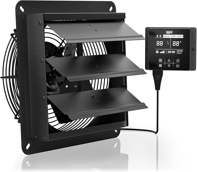 10 Inch Shutter Exhaust Fan, High-Speed Vent Fan with Temperature Humidity Controller, Suitable for Attics, Greenhouses, Garages