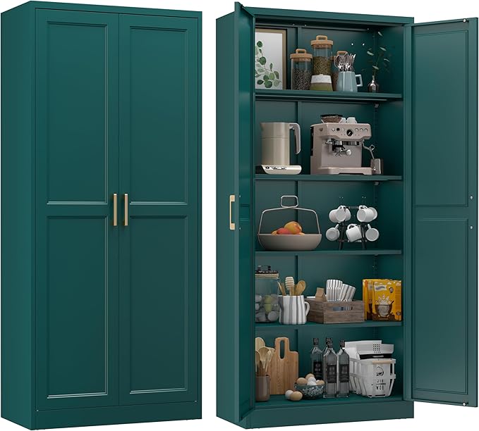 71” Metal Tall Kitchen Pantry Cabinet,Storage Cabinet with Doors and Adjustable Shelves,Modern Kitchen Hutch Cabinet,Freestanding Cupboard for Dining Living Room