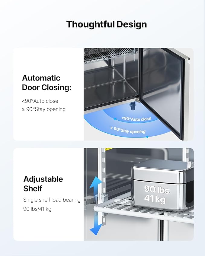 VEVOR 60" W Commercial Refrigerator, 15.4 Cu. Ft Sandwich Prep Refrigerated Table, Mega Top Food Prep Fridge with 16 Pans Cutting Board, Stainless Steel Salad Prep Cooler for Restaurant, Food Truck