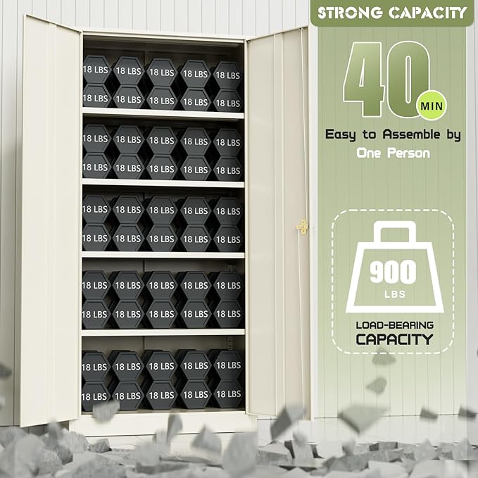 Crownland 72" Metal Storage Cabinet, Lockable Garage Storage Cabinets, High Office Cabinet with Adjustable Shelves for Garage, Home Office, Pantry, File, Warm Gray