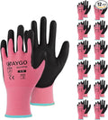 KAYGO Safety Work Gloves PU Coated-12 Pairs, KG11P Seamless Knit Glove with Polyurethane Coated Smooth Grip on Palm & Fingers, for Men and Women, Ideal for General Duty Work,Pink,Medium