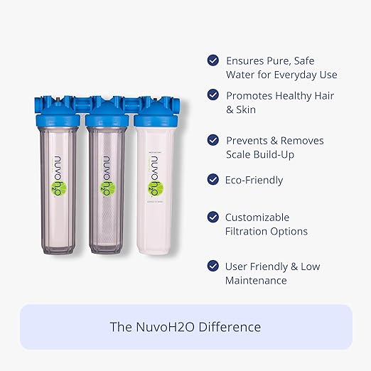 NuvoH2O Advanced 3-Stage Citrus-Based, Salt-Free Water Filter System + Water Softener with Carbon and Sediment Filtration – Healthy & Pure Water – Removes Scale (Whole Home Trio System)