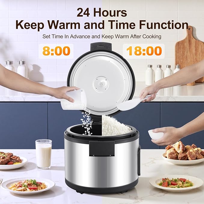 Commercial Rice Cooker, 15L/15.85QT Large Capacity Rice Cooker & Warmer 84 CUPS Cooked Rice, 1550W Fast Rice Cooker with 6 Preset Functions, LED Display, Non-stick Inner Pot for 25-35 People Use