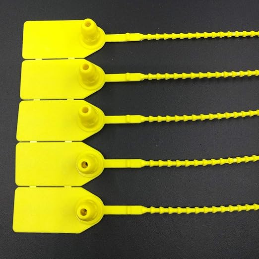 250mm Pull-Tite Plastic Security Seals Shipping Tags Disposable Signage Numbered(Package of 100) (Yellow)