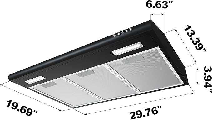 CIARRA Black Range Hood 30 inch Under Cabinet Ductless Range Hood Vent for Kitchen with Anti-fingerprint Design, 3 Speed Exhaust Fan