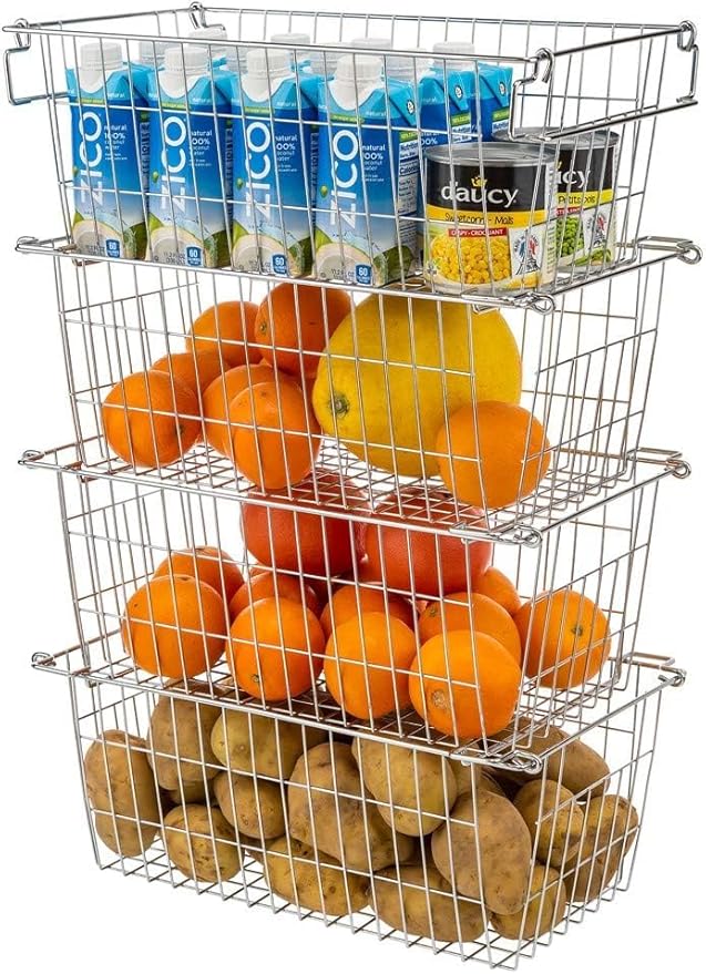 SANNO Freezer Storage Bins,Chest Organizer Wire Storage Baskets, Cubby Bins for Kitchen, Home, Pantry Snack, Vegetable, Potato, Onion