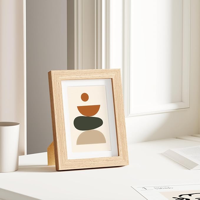 Vittanly 5x7 Picture Frame, Solid Wood Frame with Plexiglass, Includes 4x6 Mat, Wall Hanging or Tabletop for Home Decor, Natural, 1 Pack