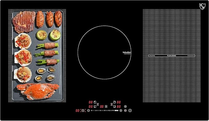 K&H 5 Burner Induction Cooktop - 36 Inch Built-In Electric Cermic Stove Top - 17 Heating Levels, 240V, 9400W High-Power Built-in Electric Stove Top - Child Lock, Timer & Touch Control - IN36-9400FLX