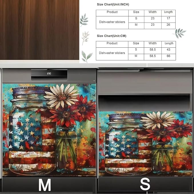 Farm Sunflower American Independence Memorial Day Dishwasher Magnet Cover,23" x 26" Dishwasher Cover,Magnetic Decal Vinyl Sticker Kitchen Decor Refrigerator Magnets Self Adhesive Wrap