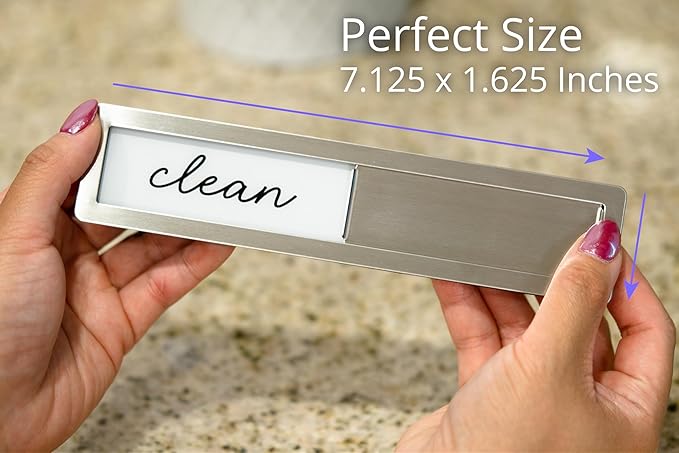 Clean Dirty Magnet for Dishwasher - Stainless Steel Dishwasher Magnet Clean Dirty Sign - Clean/Dirty Magnetic Signs That Says Clean & Dirty for Home or Kitchen - Optional Adhesive for Non-Metal Surfaces - Millennial Gray and White