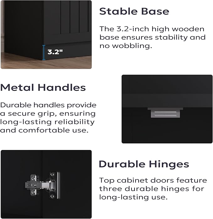 71" Pantry Cabinet with Charging Station, Tall Kitchen Pantry Storage Cabinet with Microwave Stand, Farmhouse Kitchen Hutch with Storage Drawer for Living Room, Dining Room, Black