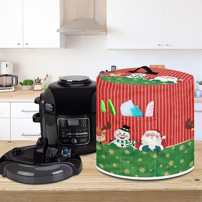 Christmas Decorative Kitchen Appliance Protector Dust Cover Universal Size 6 Quart Pressure Cooker/Air Fryer/Rice Cooker Dust Cover with Top Handle and Pocket