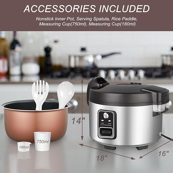 13L Commercial Rice Cooker & rice warmer 60 CUPS Cooked Rice(30-CUPS RAW RICE)| 1350W Fast cooking | Auto turn warming | Large Capacity Rice Cooker for Restaurant (Black)