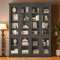 70.8" Bookshelf with Glass Doors, Farmhouse Modular Bookcase with 6-Tier Adjustable Shelves, Large Storage Cabinet for Living Room & Home Office, Set of 2, Black