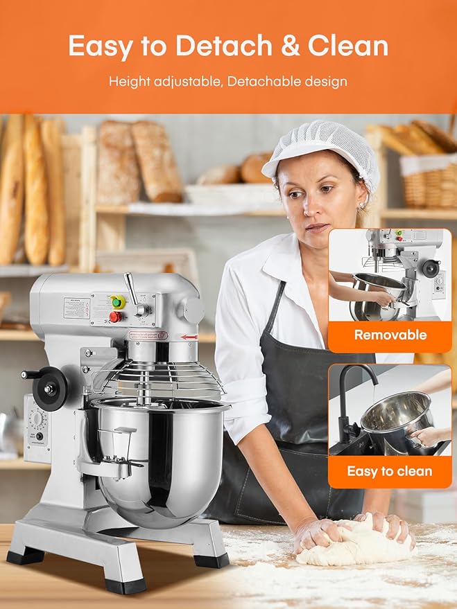 Commercial Mixer, 15/30QT Commercial Food Mixer, Dough Mixer with Stainless Steel Bowl, 3 Speeds Adjustable and Safety Guard, Dough Hook Whisk Beater Included, Ideal for Bakery Pizzeria (15QT)