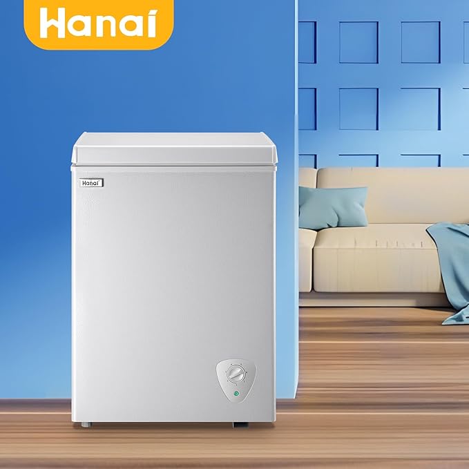 Chest Freezer 3.5 cu ft Small Deep Freezer Mini Freezers Free-Standing Top Door Freezer Removable Basket and Adjustable 7 Thermostat for Garage Apartment Kitchen White