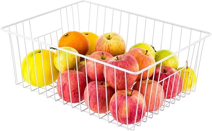 Upright Freezer Organizer Bins， Freezer Baskets for 16, 17, 21 cu.ft Standup Freezer, Wire Storage Baskets with Built-in Handles for Frozen Foods, Snacks, Vegetables, Fruits and More, Set of 6 , White