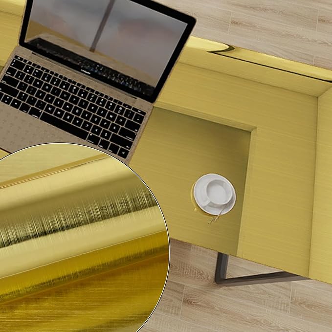 Gold Metallic Contact Paper Peel and Stick Countertop Contact Paper Self-Adhesive Waterproof DIY Decor Wallpaper for Shelf Liner Fridge and Cabinets 15.7"x80"