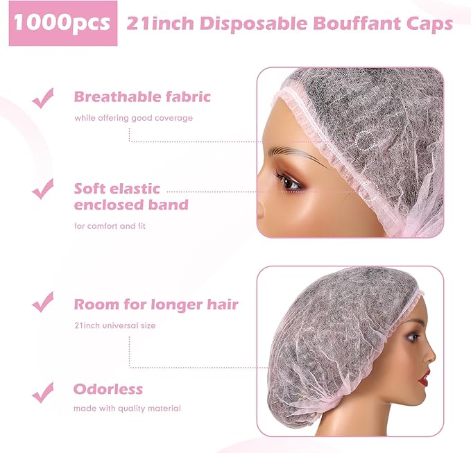 Yahenda 1000 Pcs Disposable Bouffant Caps Bulk Hair Nets 21" Non Woven Hairnet for Food Service Restaurant Lab Kitchen