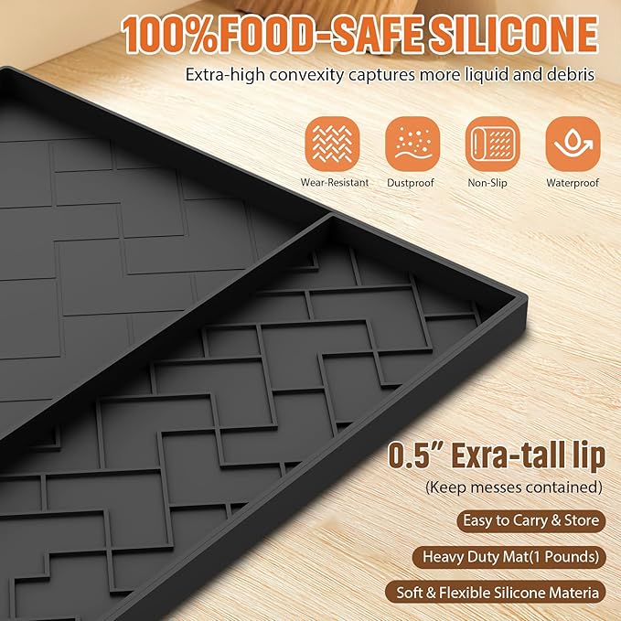 Silicone Mat For kitchen aid Stand Mixer&Blender- Removable 18"*15"*0.5" Countertop Protector Mat, Concave Convex Design, Slip-resistant, shock-absorbing, leak-proof-Stand Mixer Accessories (Black)