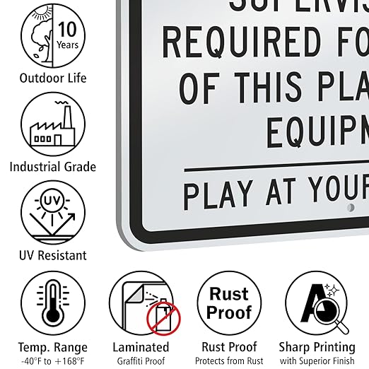 SmartSign 18 x 24 inch “Parental Or Guardian Supervision Required For Playground Equipment - Play At Your Own Risk” Metal Sign, 80 mil Laminated Rustproof Aluminum, Black and White, Made in USA