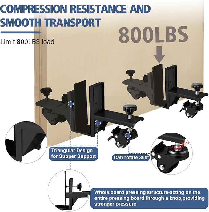 Heavy Door Installation Kit, Dolly Kit with Wheels ，Upgraded with Dual Wheels-Greater Load Bearing Capacity ，Adjustable Distance 0.8 "to 2.3", Used for Transporting Various Types Doors (Black)