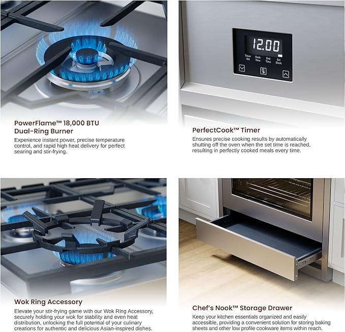 Rangaire RRG361TS 36" Gas Range Oven with Timer - Stainless Steel, Sealed Burners, Convection Fan, Easy Reach Racks