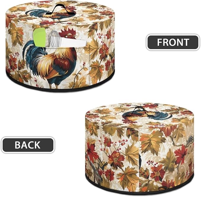 Vintage Rooster Maple Leaf Print Slow Cooker Dust Cover Protective with Accessory Pocket Stain Resistant Slow Cooker Cover Easy to Clean Fits for Most 6/7/8 Quart Crock Pot for Fall Decor
