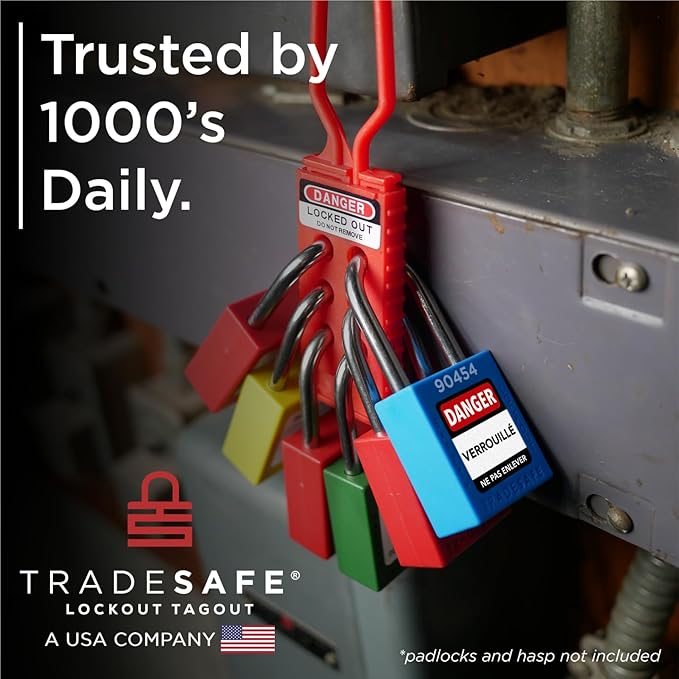 TRADESAFE Lockout Tagout Locks Label, Lock Out Tag Out Padlock Labels in English, Spanish, French, Danger Locked Out, Do Not Remove Loto Locks Stickers