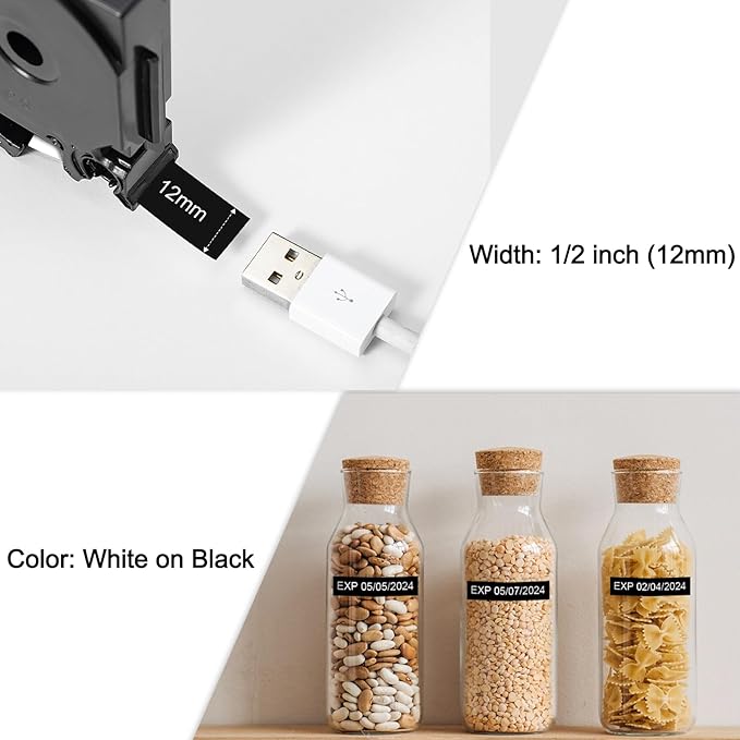 Labelife Label Maker Tape Black Replacement for Brother TZe-335 TZe335 P Touch Label Tape White on Black TZe TZ 12mm 0.47 Laminated for Brother PT-D210 PT-D220 PT-H110 PT-D400 PT-D600, 4-Pack