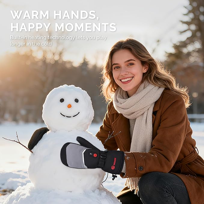 SAVIOR HEAT Heated Mittens Battery Ski Gloves, Upgraded Electric Rechargeable Mitts for Skiing Camping Hiking Arthritis Hands Men Women