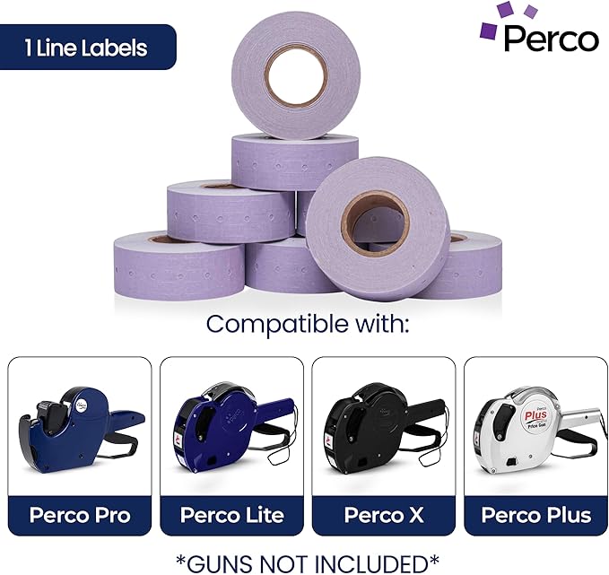 Perco 1 Line Lavender Labels - 80 Rolls, 10 Sleeves, 80,000 Blank Price and Date Gun Labels for Perco Lite, X, Plus and Pro 1 Line Price and Date Guns - Made in USA