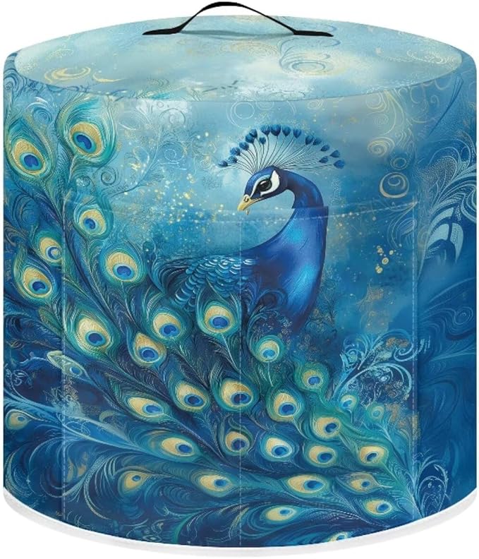 Xoenoiee Peacock Pattern Kitchen Appliance Dust Covers with Pockets, Electric Pressure Cooker Cover for 6qt Compatible with Crock Pot, Rice Cooker Cover, Medium