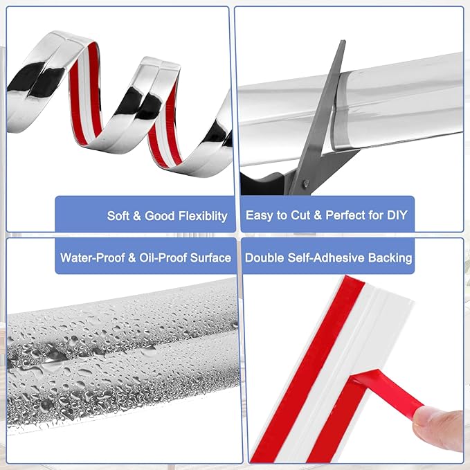 Wall Corner Protector Moulding Trim Peel and Stick Wall Corner Guards Trim Flexible Self Adhesive Edge Protector Moulding, 0.8 in x 40 Ft, Silver