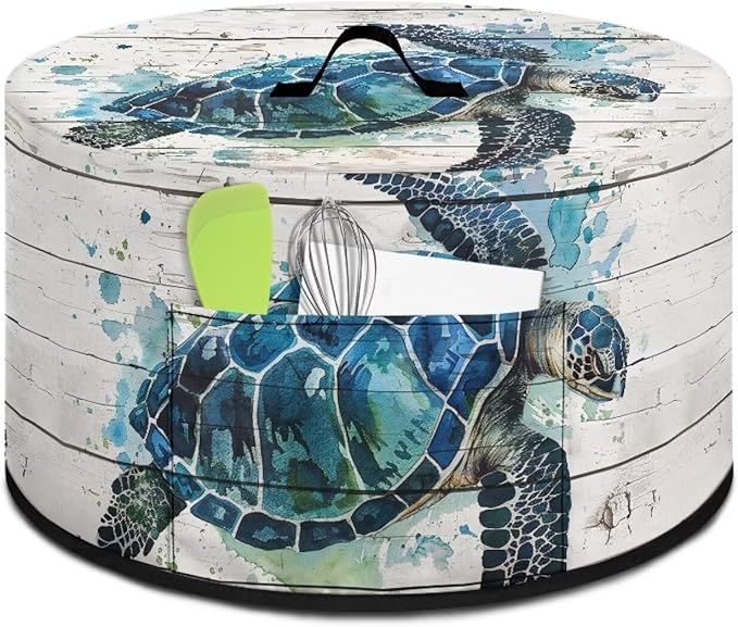 Watercolor Sea Turtle Print Slow Cooker Cover with Side Pocket and Handle Washable Air Fryer Cover for Dust Protection and Easy to Clean Fit 6/7/8 Quart Electric Slow Cover