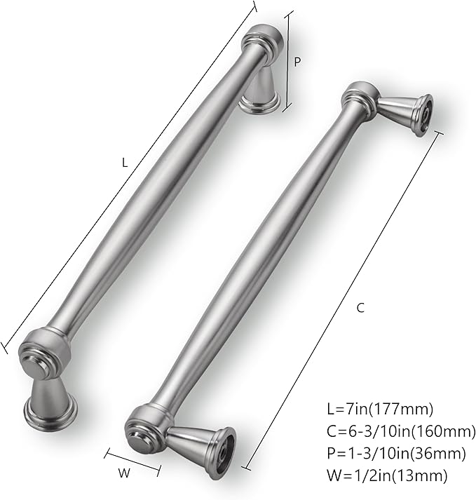 khtumeware 2 Pack 6-1/4 Inch(160mm) Brushed Satin Nickel Cabinet Pulls Kitchen Cabinet Handles Cabinet Hardware for Cupboard Drawer Handles Dresser Pulls
