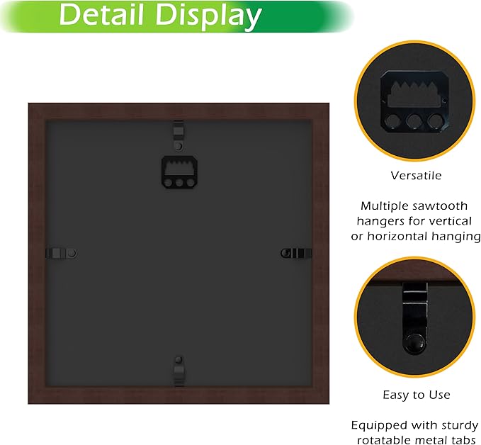 FrameWorks Mahogany Wooden Shadow Box Frame - 8' x 8' Display Case with Soft Felt Back, Tempered Glass, Elegant White Ball Push Pins