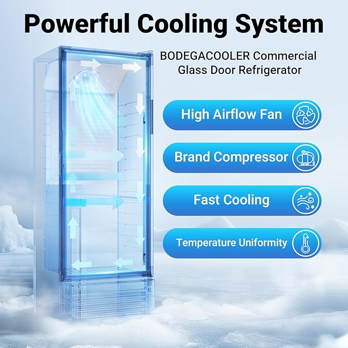 BODEGACOOLER Commercial Beverage Refrigerator, 290L Display Fridge with Soft LED Light, 264 Cans & 120 Bottles Commercial Merchandiser Refrigerator For Kitchen, Home,Office,Garage,Gym,Shop,Man cave